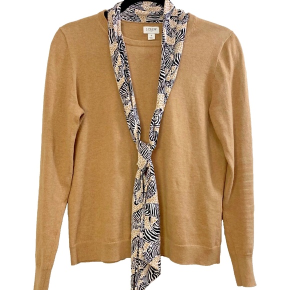 J CREW 100% Cotton Sweater & scarf Women's Small tan color Zebras camel preppy - Picture 1 of 9